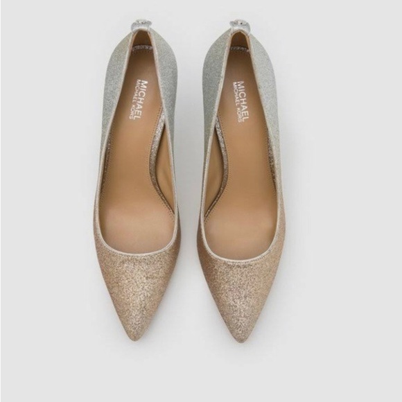 MICHAEL KORS DOROTHY SILVER GOLD ombre DEGRADÉ GLITTER flex pump heels size 10 - Picture 12 of 14